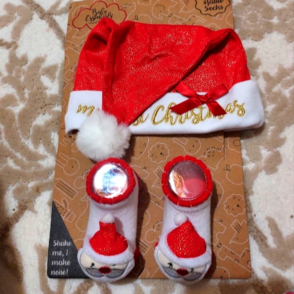 My First Christmas hat and boots set NB